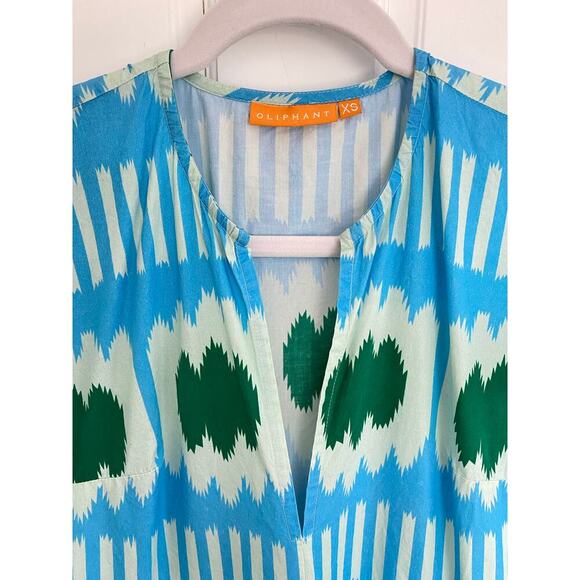 Oliphant V-Neck Maxi Midi Flutter Sleeve Dress Ikat Blue Green Tuckernuck Cotton - Picture 9 of 11